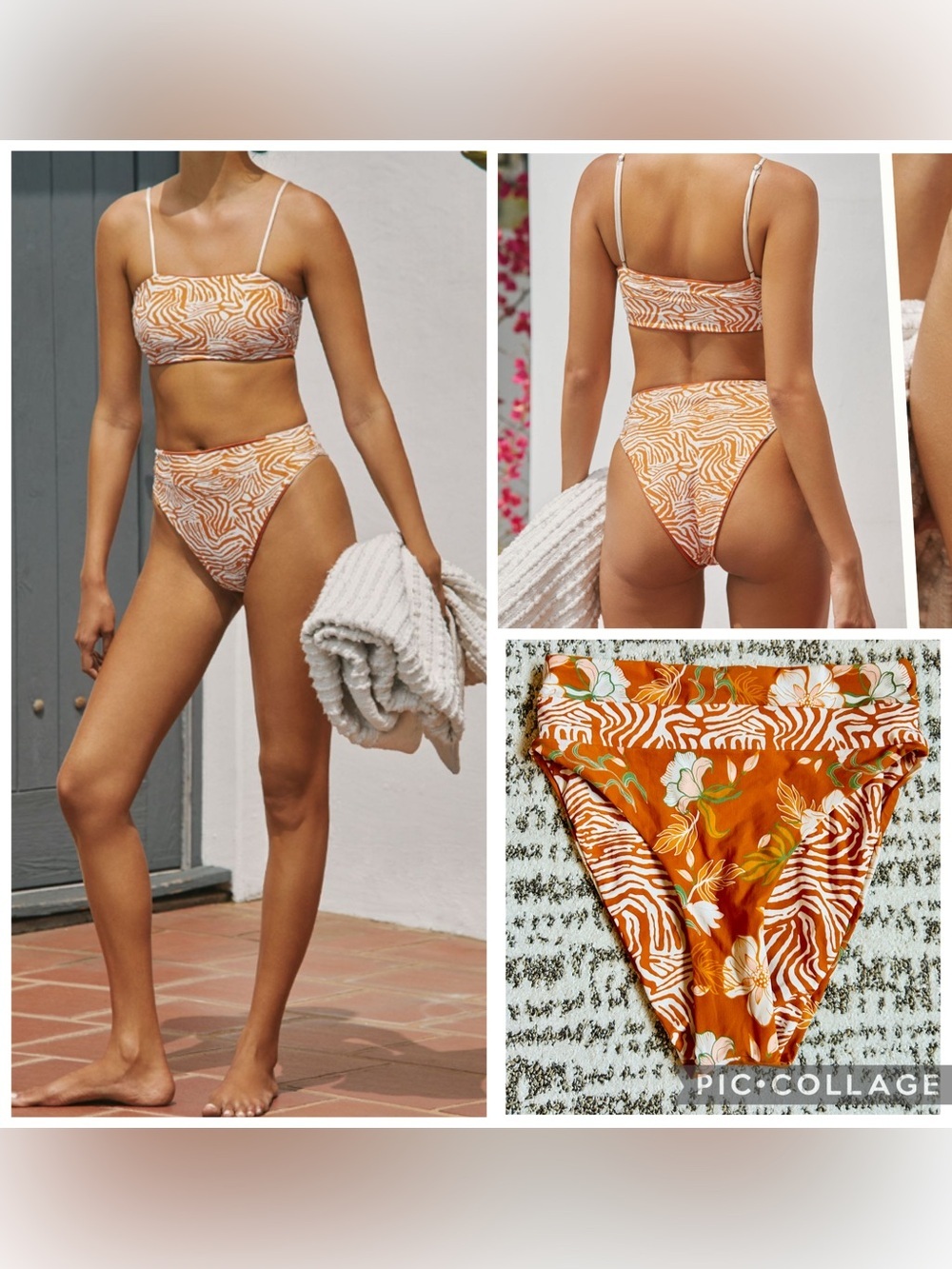 Maaji Reversible Spicy Orange Zebra Floral High-Rise Bikini Bottom Small NWOT